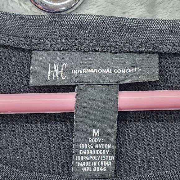 INC International Concepts Top Women M Black Embroidered Double Layer Sheer Mesh - Picture 4 of 8